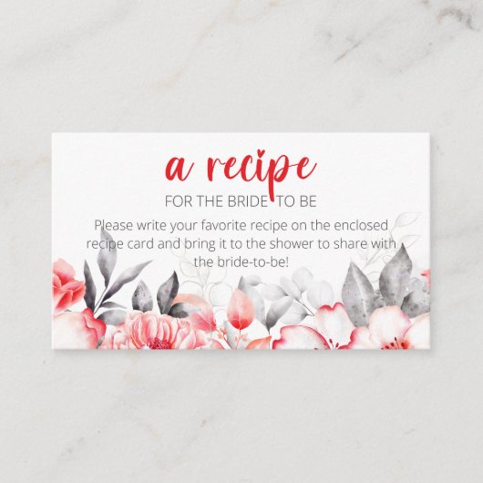花嫁のための赤グレーの水の色の花のレシピ エンクロージャーカード (正面)