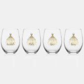 花嫁のための金色の輝くドレス ステムなしワイングラス (正面)