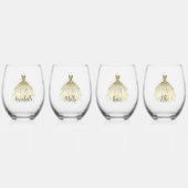 花嫁のための金色の輝くドレス ステムなしワイングラス (裏面)