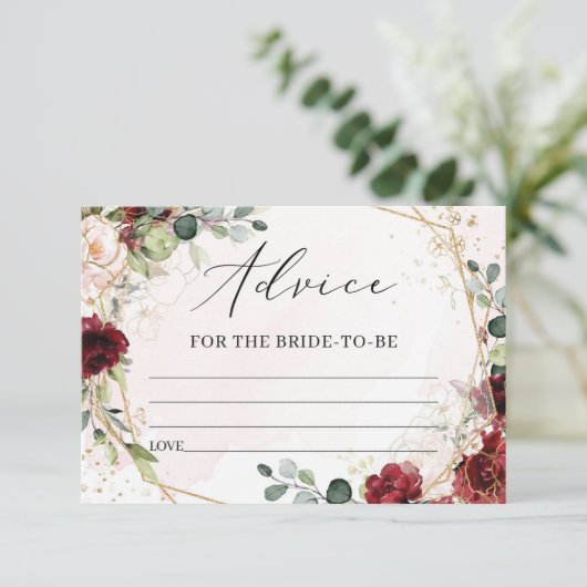 花嫁のためのBoho burgundyフローラ金ゴールド機器 エンクロージャーカード (スタンド正面)