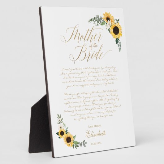 花嫁のひまわりメッセージのお母さん フォトプラーク (側面)