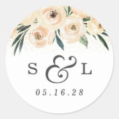 花嫁のイニシャルと結婚式の日付 ラウンドシール (正面)