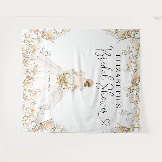 花嫁のウェディングドレス　フラワースクリプト　ブライダルシャワー タペストリー (正面(横))