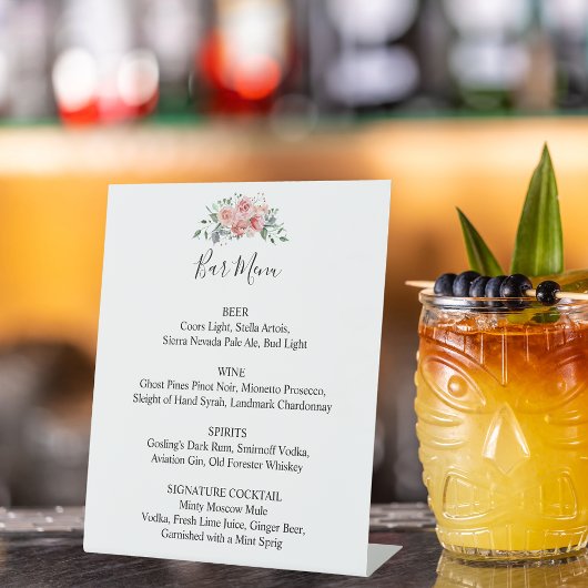 花嫁のウェディングバーメニュー エレガントなスクリプトドリンクリスト 台座サイン