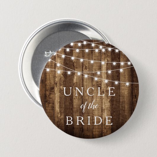 花嫁のギフトの素朴な木及び豆電球の叔父さん 缶バッジ (正面&裏面)