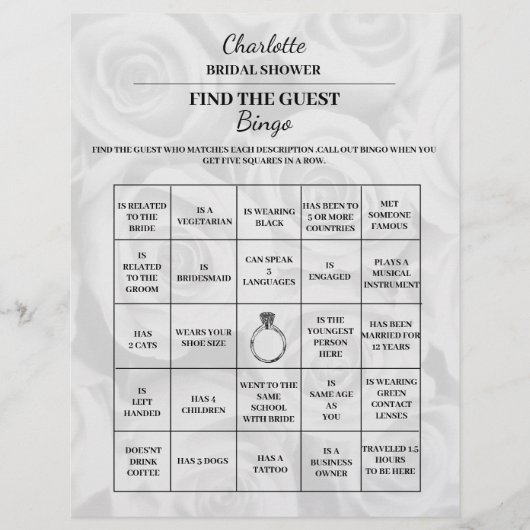 花嫁のゲスト向けブライズシャワー ビンゴ チラシ (正面)