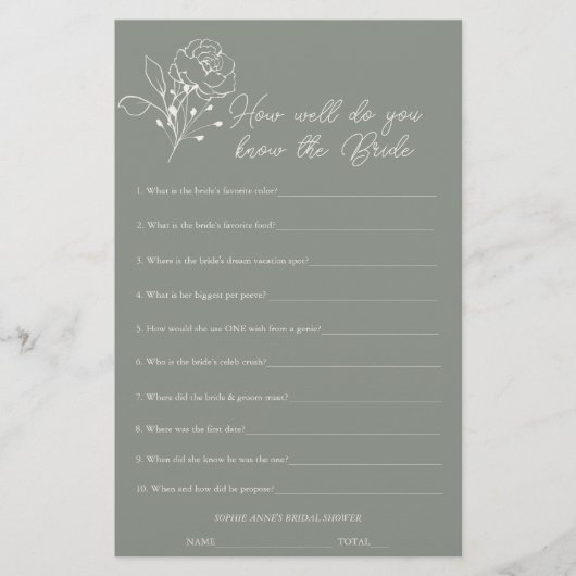 花嫁のゲームを知っているセージ・グリーンブライダルシャワー (正面)