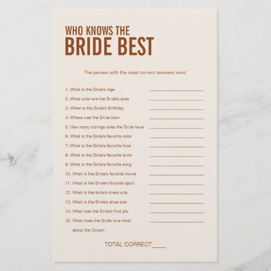 花嫁のゲームを知っているテラコッタブライダルシャワー (正面)