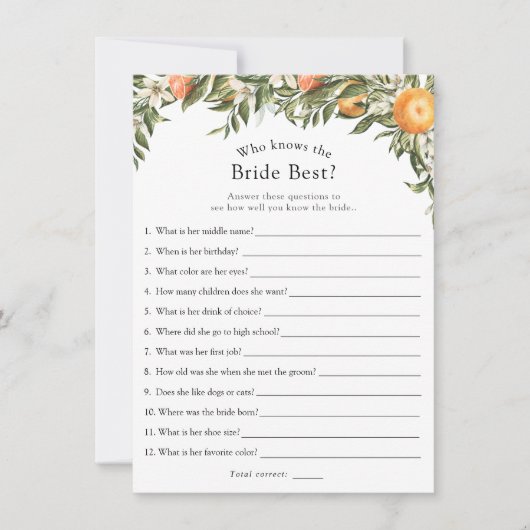 花嫁のゲームを知っている主スクイーズ最高のシトラス 招待状 (正面)