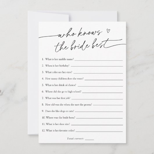 花嫁のゲームカードを知っているブライダル 招待状 (正面)