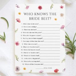 花嫁のゲームカードを知っているワイルドフラワーブライダルシャワー 招待状