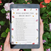 花嫁のゲームカードを知っているワイルドフラワーブライダルシャワー 招待状