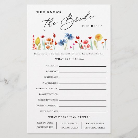 花嫁のゲームカードを知っているワイルドフラワー紙 チラシ (正面)