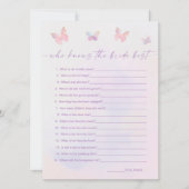 花嫁のゲームカードを知っている蝶のブライダルシャワー 招待状 (正面)