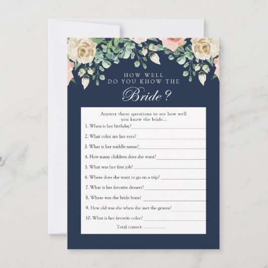 花嫁のゲームカードを知っ最高のているネイビーブルー 招待状 (正面)