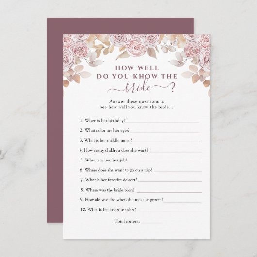 花嫁のゲームカードを知るピンク最高ののバラ 招待状 (正面/裏面)