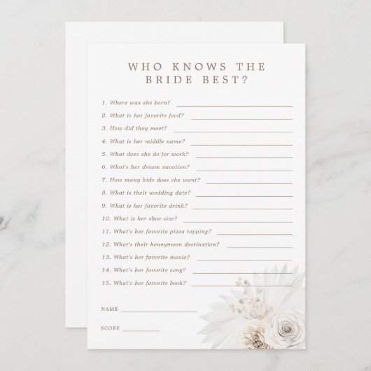 花嫁のゲームカードを知最高のっている白いフローラ 招待状 (正面/裏面)