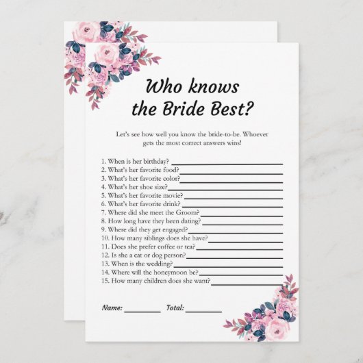 花嫁のゲームカードを知最高のるピンクフローラ 招待状 (正面/裏面)