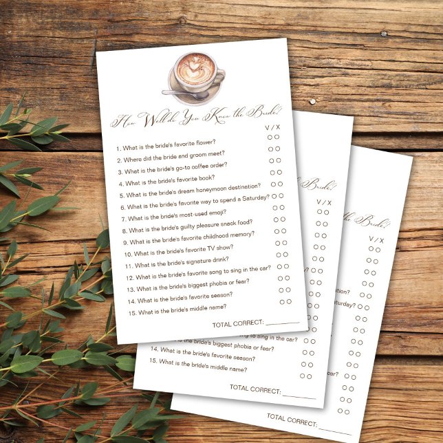 花嫁のコーヒーシャワーゲームをどれだけ知っているか (How well do you know the bride love is brewing cappuccino coffee fall shower games cards)