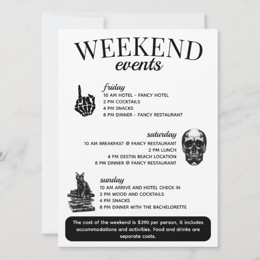 花嫁のコーヴェンウィッチーバチェロレッテ旅程 招待状 (裏面)