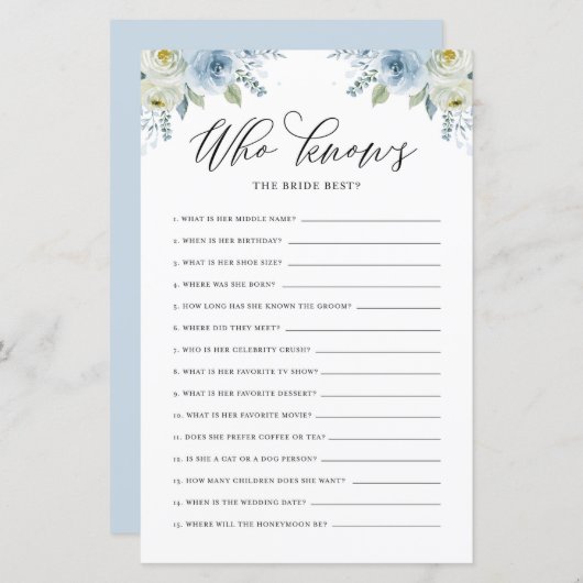 花嫁のシャワーを知っている最高のブルーフローラ (正面/裏面)