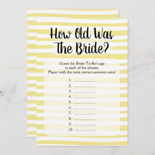 花嫁のシャワーゲームの黄色い白は何歳だった (正面/裏面)