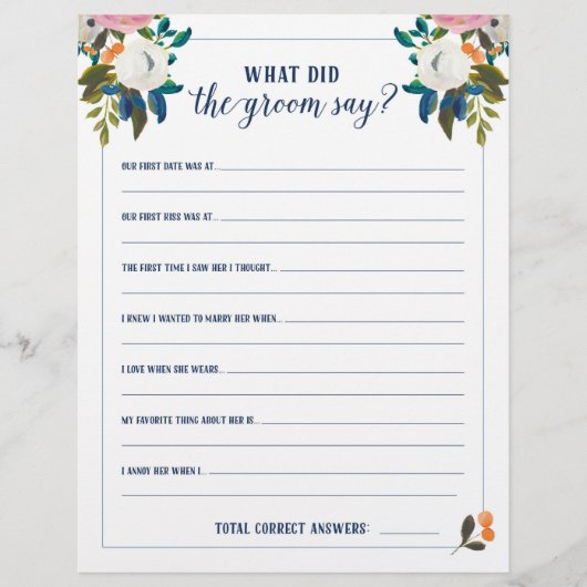 花嫁のシャワーゲーム 花婿は何て言った? (正面)