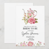 花嫁のシャワー・ティーパーティーの時間　花嫁と一緒にティータイム 招待状 (正面/裏面)