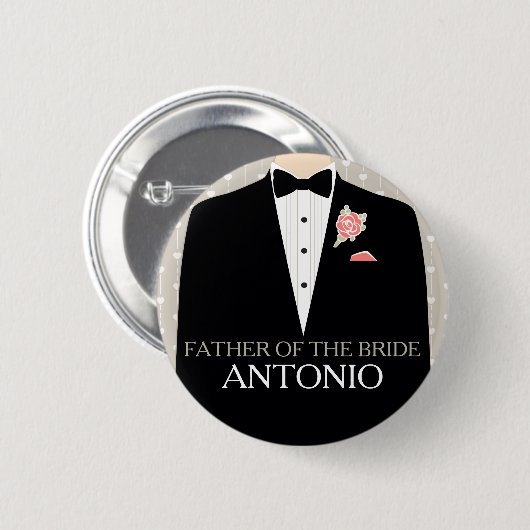 花嫁のタキシードの名前の結婚式ピンボタンの父 缶バッジ (正面&裏面)