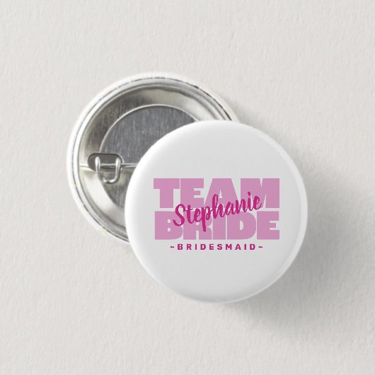 花嫁のチーム ウェディング カスタム名 ピンク 缶バッジ (正面&裏面)