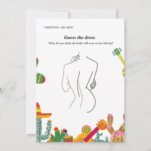 花嫁のドレスブライダルシャワーゲームカードを推測 招待状 (正面)
