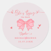 花嫁のノット ピンクの弓 ブライダルシャワー ラウンドシール (正面)