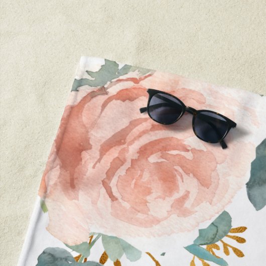 花嫁のバチェロレッテパーティー ローズゴールドのユーカリ ビーチタオル (インサイチュ)