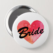 花嫁のバッジ|の水彩画のハートのバチェロレッテ 缶バッジ (正面&裏面)