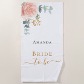 花嫁のバーチャルシャワー ローズゴールドのユーカリの花 ビーチタオル (正面)