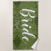 花嫁のパーソナライズされたブライズスクリプト 白 ビーチタオル (正面)