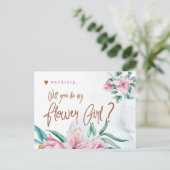 花嫁のピンクのミントは私の花の女の子になる ポストカード (スタンド正面)