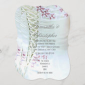 花嫁のピンクの花結婚は 招待状 (正面/裏面)