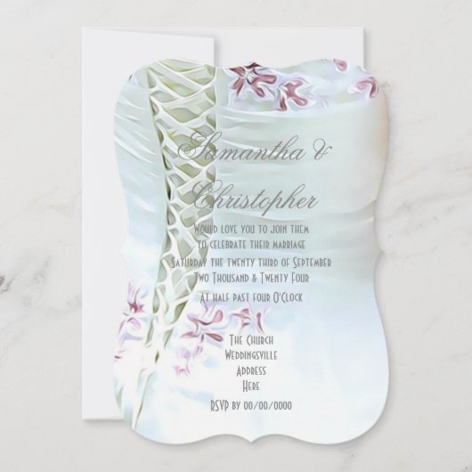 花嫁のピンクの花結婚は 招待状 (正面)