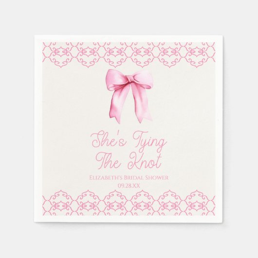 花嫁のピンクの蝶結びの結婚前パーティー スタンダードカクテルナプキン (正面)