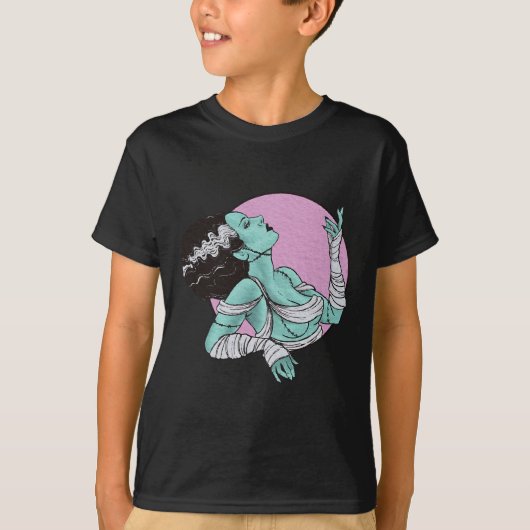 花嫁のフランケンシュタインハロウィーンレトロピンク Tシャツ (正面)
