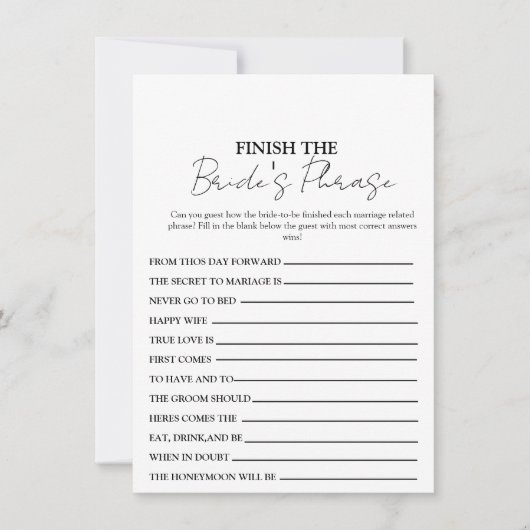 花嫁のフレーズを完成させよう - センテンスゲームカード 招待状 (正面)