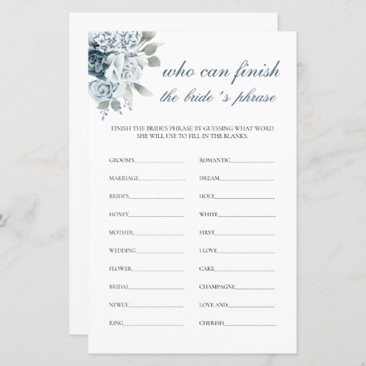 花嫁のフレーズブライダルゲームを完成させる人 (正面/裏面)