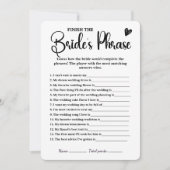 花嫁のフレーズブライダルシャワーゲームを終了 招待状 (正面)