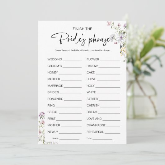 花嫁のフレーズブライダルシャワーゲームを終了 招待状 (スタンド正面)