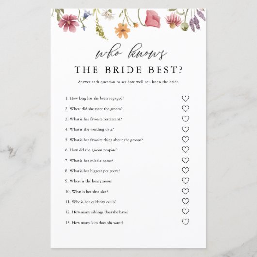 花嫁のブライダルゲームを知っている最高の野花 (正面)