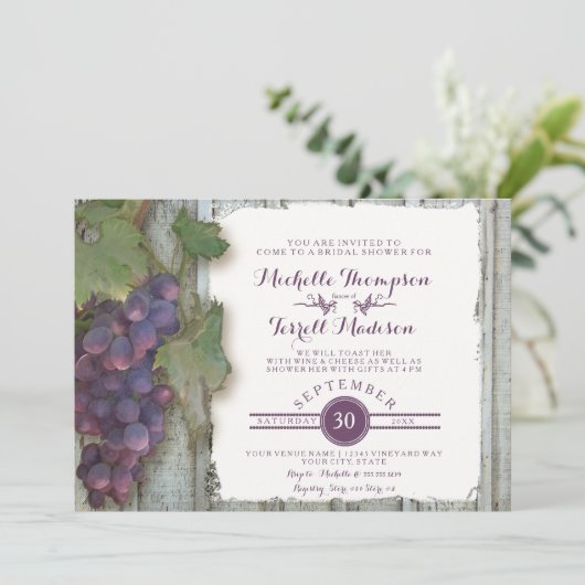花嫁のブライダルシャワーの素朴な国のワインのブドウ園 招待状 (スタンド正面)