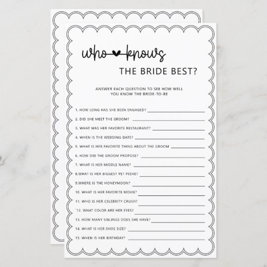 花嫁のブライダルシャワーを知るミニマル最高の (正面/裏面)