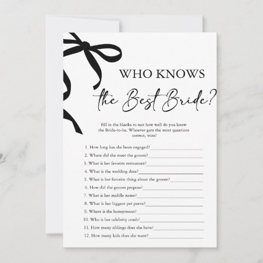 花嫁のブライダルシャワーゲームを知っ最高のたおじぎ 招待状 (正面)