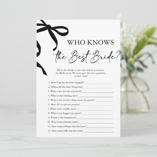 花嫁のブライダルシャワーゲームを知っ最高のたおじぎ 招待状 (スタンド正面)